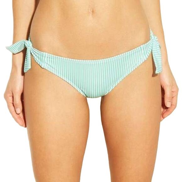NEW Xhilaration Mint and White Striped Two Piece Bikini Set Ruffles Front Tie S - Picture 3 of 16